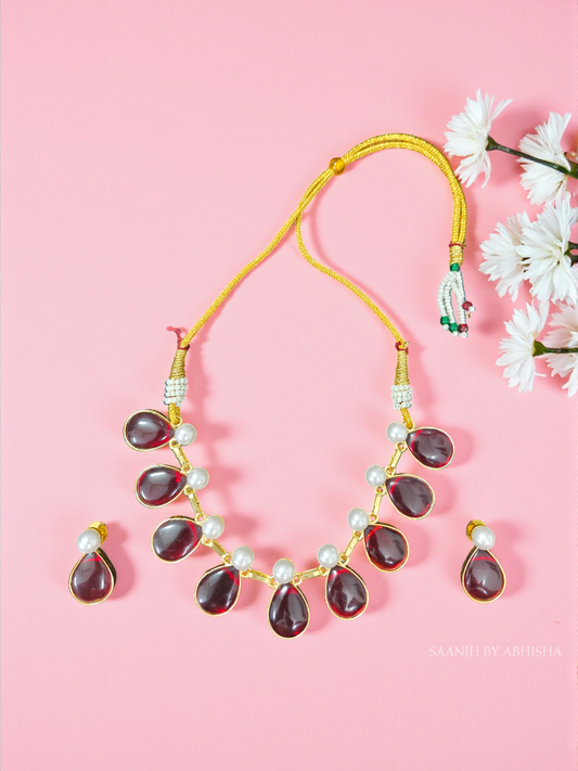 Royal Stone Work with Pearl Necklace Set