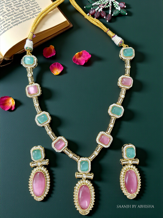 Royal American Diamond with Stone Work Necklace Set