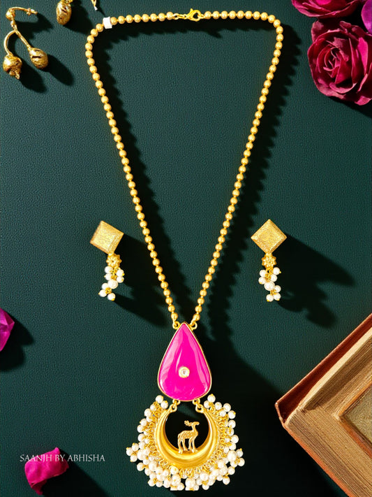 Royal Matar Mala with Pink Stone & Deer Motif