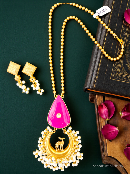 Royal Matar Mala with Pink Stone & Deer Motif