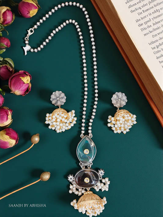 Silver Replica Matar Mala with Stone & Moti Detailing