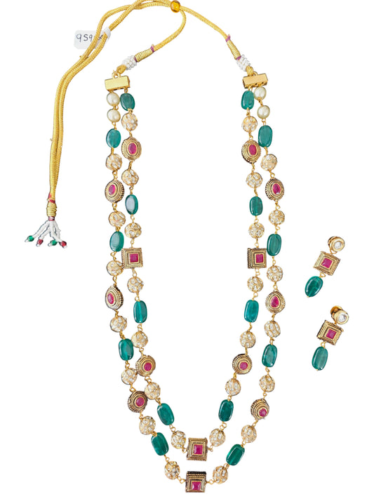 Royal Emerald & Ruby Double Layer Necklace Set
