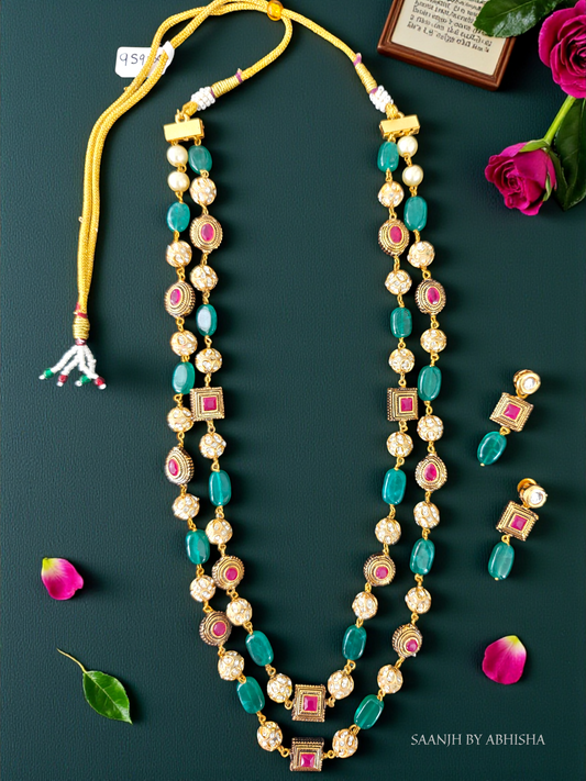 Royal Emerald & Ruby Double Layer Necklace Set