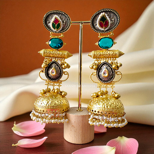 Devina Brass Pachi Kundan Jhumka