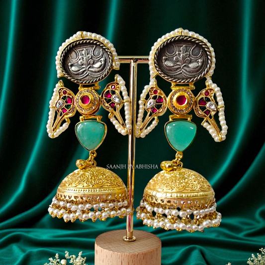 Royal Charm Brass Pachi Kundan Jhumka