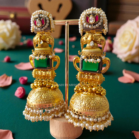 Ritika Brass Pachi Kundan Jhumka