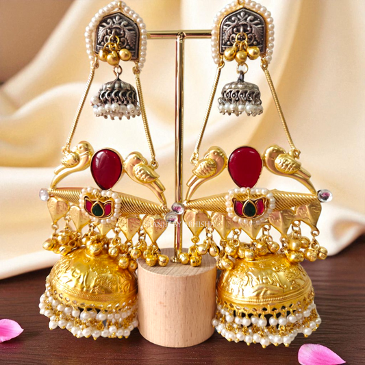 Charvi Brass Pachi Kundan Jhumka