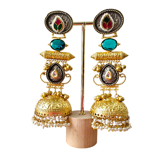 Devina Brass Pachi Kundan Jhumka