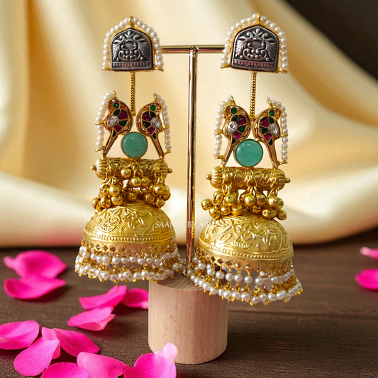 Meher Brass Pachi Kundan Jhumka