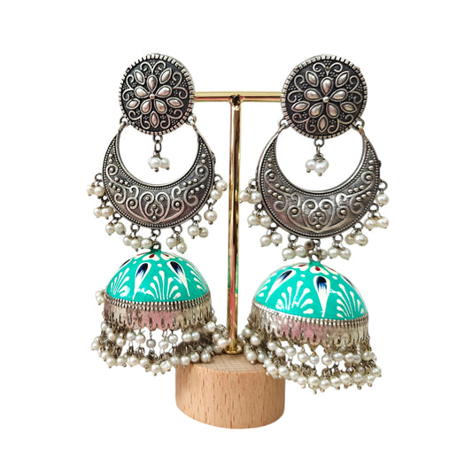 Aabroo Oxidised Silver Jhumka