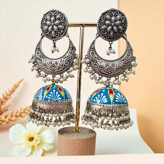 Rangriti Oxidised Handpainted Jhumka