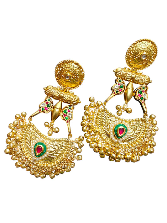 Peacock Grace Brass Pachi Kundan Jhumka