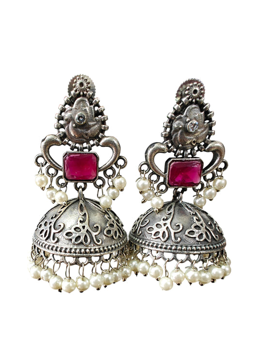 Devika Royal Oxidised Silver Jhumka