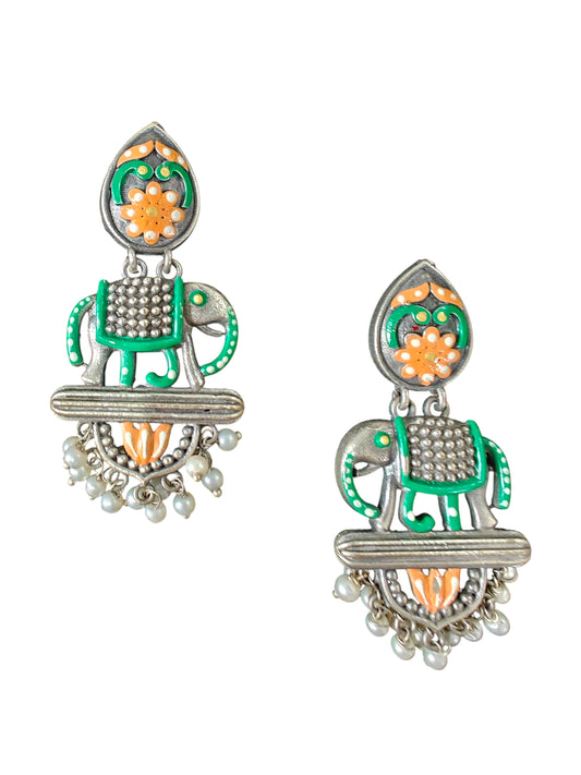 Hasti Royal Oxidised Handpainted Earrings