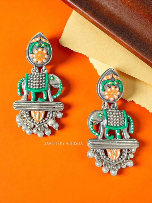 Hasti Royal Oxidised Handpainted Earrings