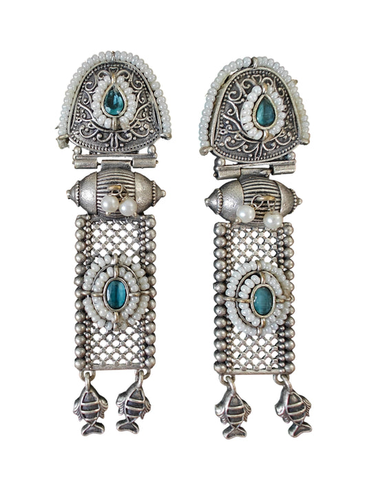 Neelam Sheesh Silver Oxidised Earrings