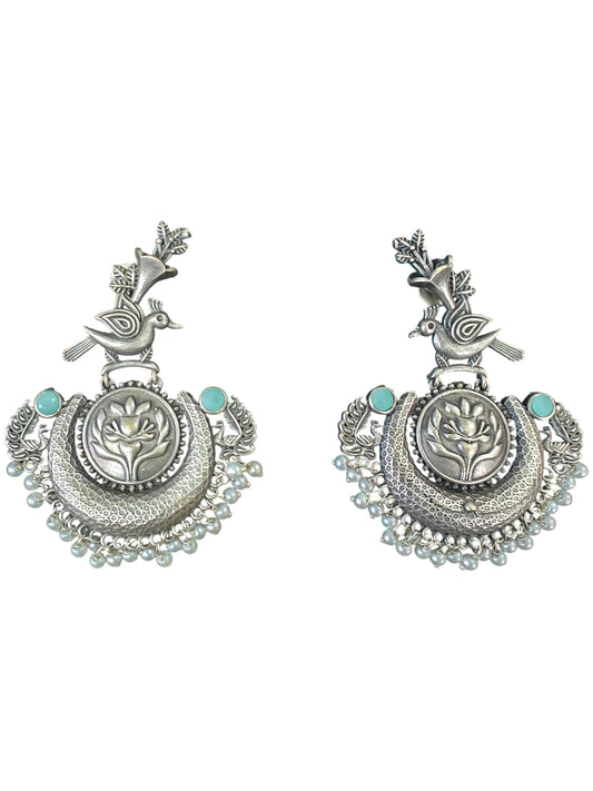 Mayura Phool Silver Oxidised Earrings
