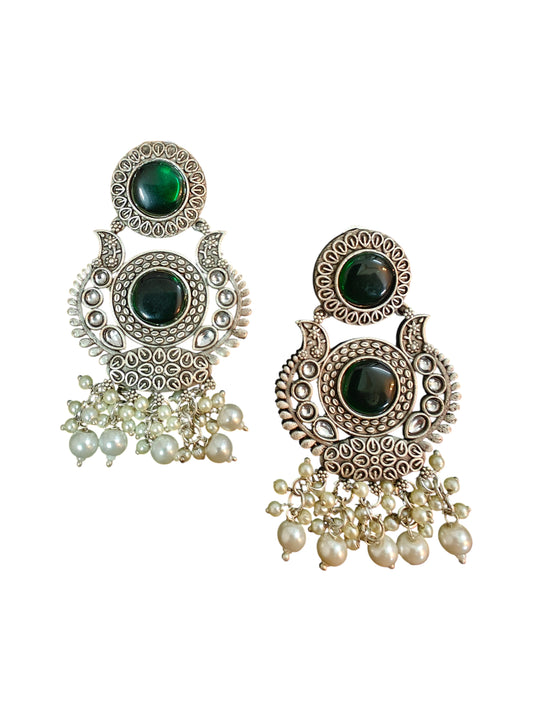 Emerald Noor Silver Oxidised Earrings