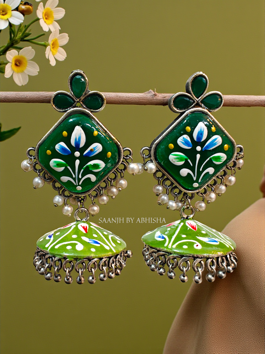 Gulnaaz Handpainted Silver Oxidised Earrings