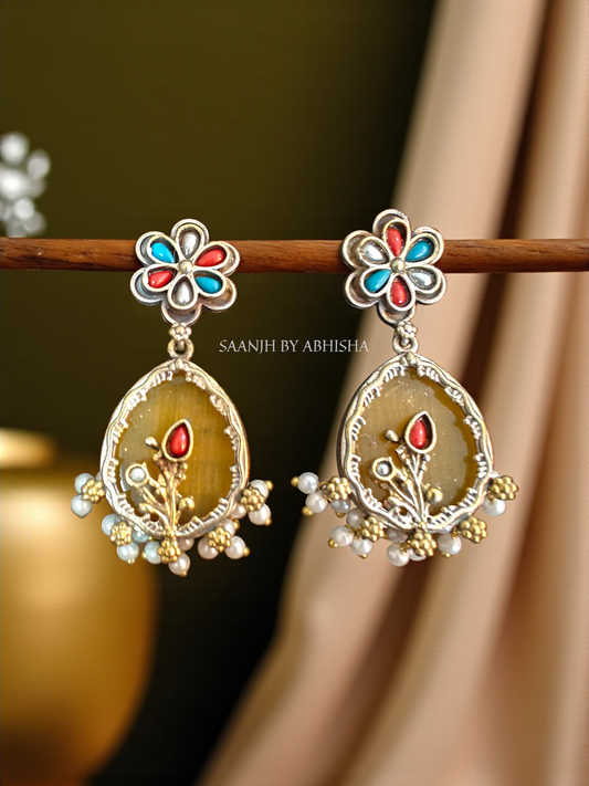 Gulbahaar Dual Tone Silver Oxidised Earrings