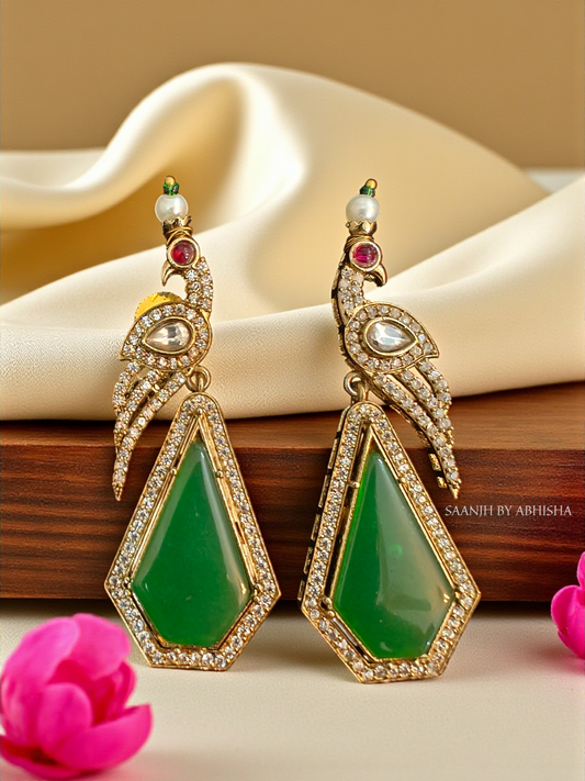 Emerald Grace Silver Oxidised Earrings