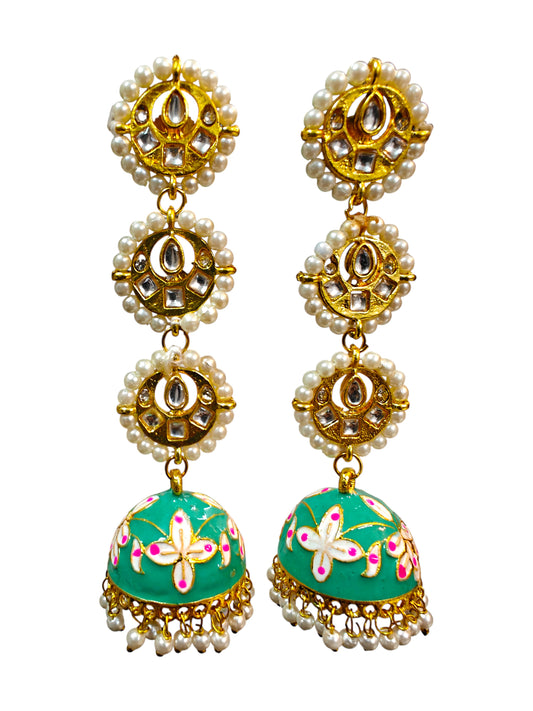 Aqua Blossom Kundan Jhumkas