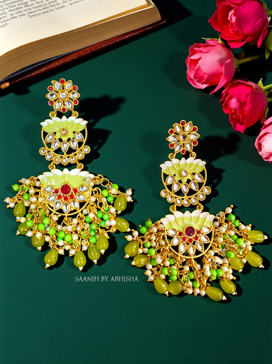 Emerald Bloom Kundan Jhumkas