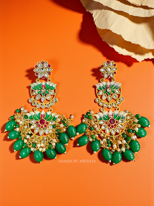 Emerald Bloom Kundan Jhumkas