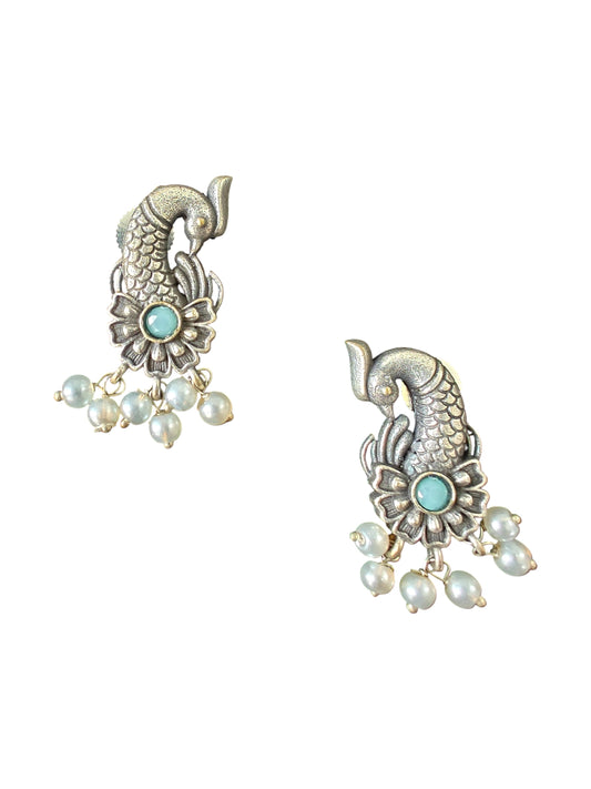 Peacock Grace Silver Earrings