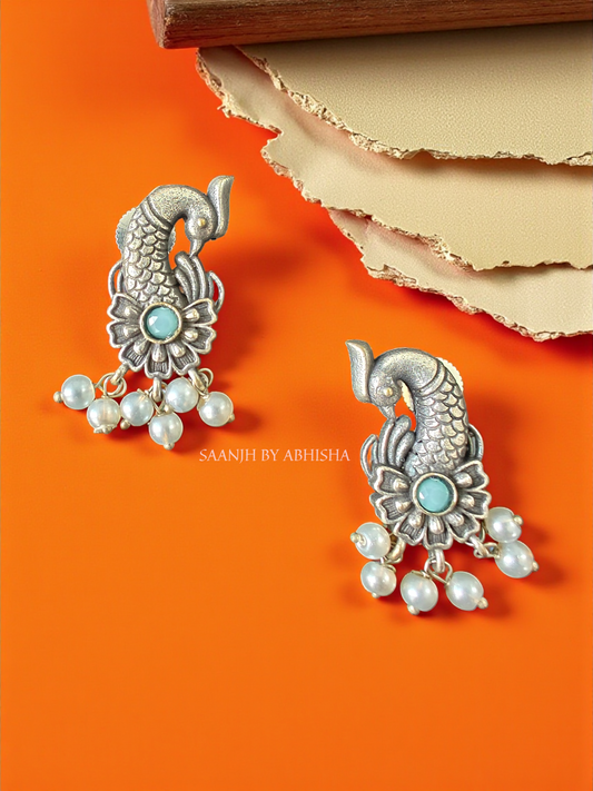 Peacock Grace Silver Earrings