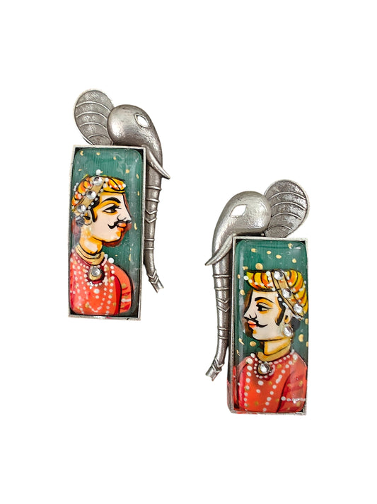 Mughal Majesty Silver Handpainted Earrings