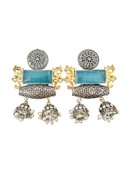 Azure Majesty Dual Tone Silver Earrings