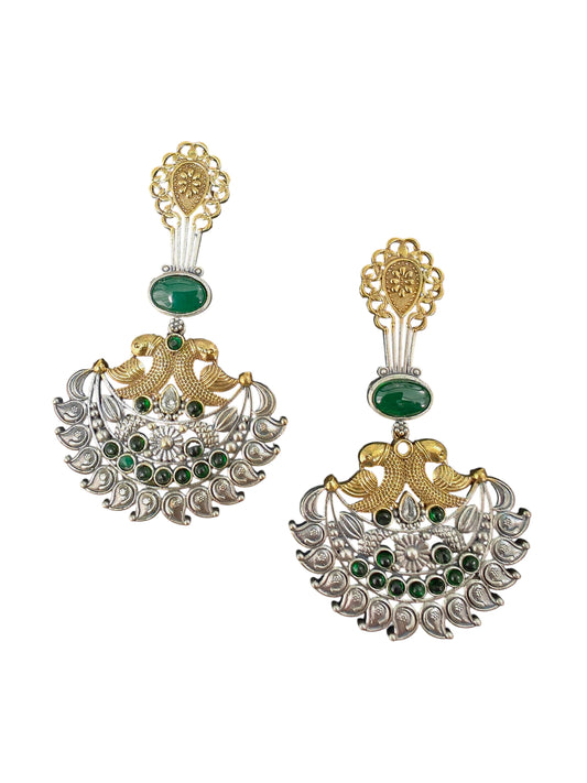 Emerald Grace Dual Tone Silver Earrings