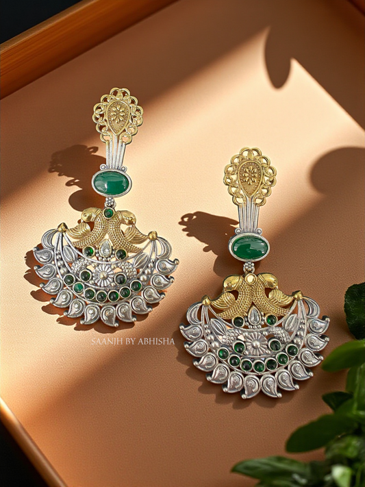 Emerald Grace Dual Tone Silver Earrings