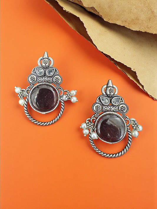Nayab Noor Silver Oxidised Pearl Earrings