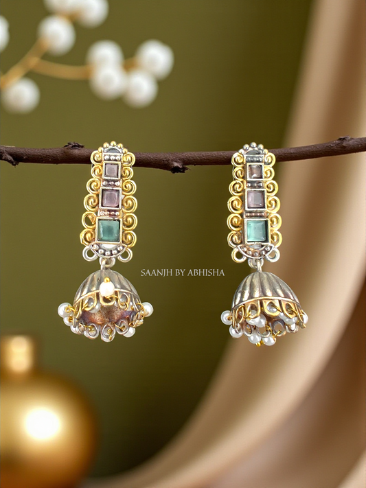 Noor-e-Zewar Dual Tone Silver Oxidised Earrings