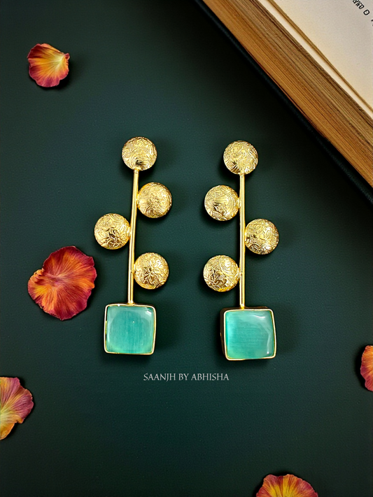 Aarunya Silver Oxidised Earrings with Golden Detailing