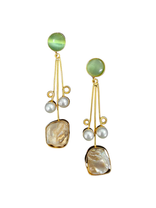 Noor MOP Silver Oxidised Golden Earrings