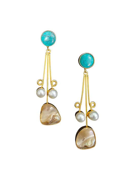 Aarvi MOP Silver Oxidised Golden Earrings