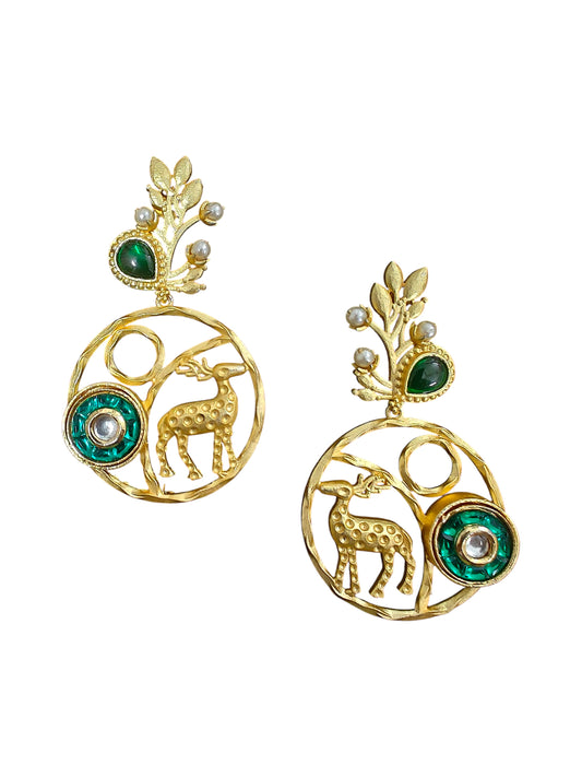 Vanraj Golden Deer Statement Earrings