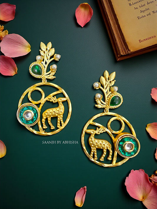 Vanraj Golden Deer Statement Earrings