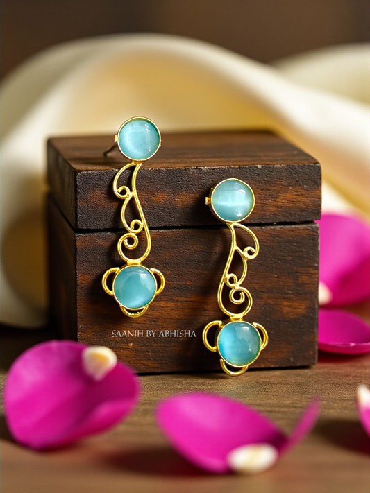 Aqua Swirl Golden Stone Earrings
