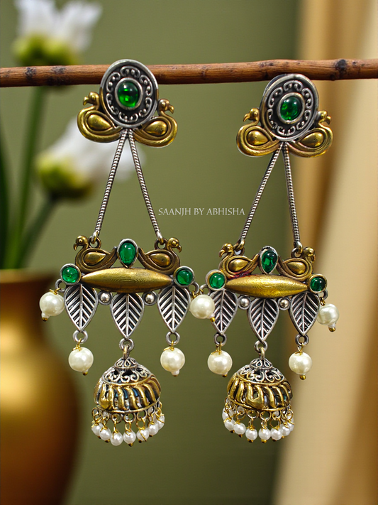 Emerald Grace Dual Tone Jhumka Earrings
