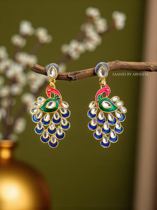 Peacock Elegance Handpainted Earrings