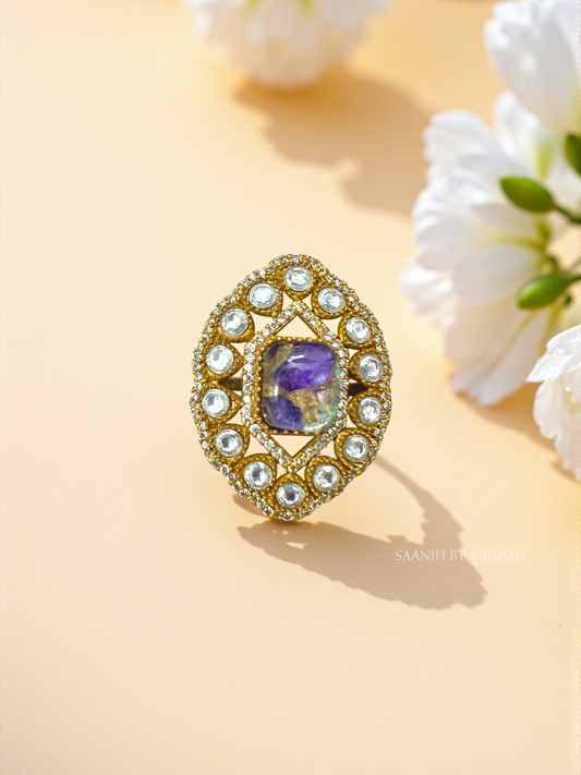 Noor Violet Kundan Statement Ring