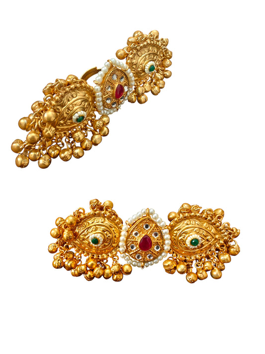 Rudramani Golden Pachi Kundan Ring