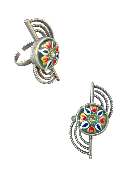 Rangini Handpainted Silver Replica Ring