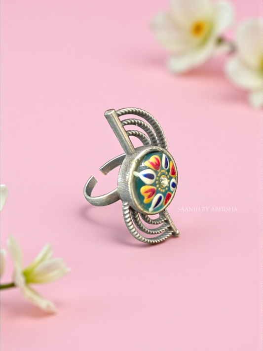 Rangini Handpainted Silver Replica Ring