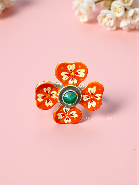 Rangini Handpainted Silver Replica Ring