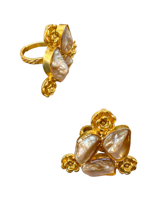 Gulnaaz Golden Mother of Pearls Ring